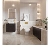 Alford Steel Straight Single Ended Bathroom Suite including Brushed Brass Flush Plate Back to Wall Toilet and Vanity Unit | Metallic Slate | 1400mm