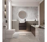 Alford Steel Straight Single Ended Bathroom Suite including Matt Black Flush Plate Back to Wall Toilet and Vanity Unit | Metallic Slate | 1400mm