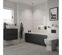 Alford Steel Straight Single Ended Bathroom Suite including Matt Black Flush Plate Back to Wall Toilet and Vanity Unit | Graphite Grey | ABS | 1700mm