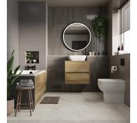 Alford Steel Straight Single Ended Bathroom Suite including Matt Black Flush Plate Back to Wall Toilet and Vanity Unit | Autumn Oak | ABS | 1400mm