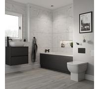 Alford Steel Straight Single Ended Bathroom Suite including Matt Black Flush Plate Back to Wall Toilet and Vanity Unit | Graphite Grey | ABS | 1600mm