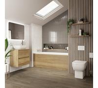 Alford Steel Straight Single Ended Bathroom Suite including Matt White Flush Plate Back to Wall Toilet and Vanity Unit | Autumn Oak | ABS | 1600mm