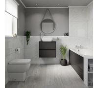 Alford Steel Straight Single Ended Bathroom Suite including Matt White Flush Plate Back to Wall Toilet and Vanity Unit | Graphite Grey | ABS | 1600mm