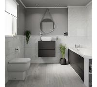Alford Steel Straight Single Ended Bathroom Suite including Matt White Flush Plate Back to Wall Toilet and Vanity Unit | Graphite Grey | ABS | 1700mm