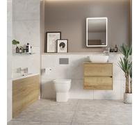 Alford Steel Straight Single Ended Bathroom Suite including Polished Chrome Flush Plate Back to Wall Toilet and Vanity Unit | Autumn Oak | ABS | 1400mm