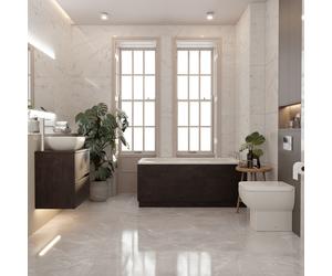 Alford Steel Straight Single Ended Bathroom Suite including Polished Chrome Flush Plate Back to Wall Toilet and Vanity Unit | Metallic Slate | 1400mm