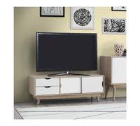 Timber Art Design Alford Scandinavian Tv Unit Stand 120Cm Media Cabinet + Drawers Oak White