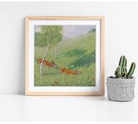Alfred Basel - Rehbrunft (Roe deer) Stunning Framed Wall Art Picture Print Square - 25cm wide x 25cm high - Light Oak Frame