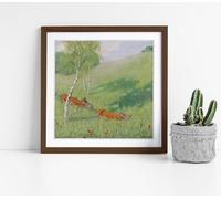 Alfred Basel - Rehbrunft (Roe deer) Stunning Framed Wall Art Picture Print Square - 25cm wide x 25cm high - Walnut Frame
