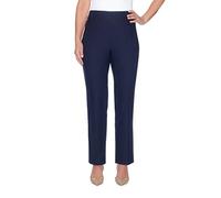 Alfred Dunner Women's Petite Classic Allure Fit Proportioned Pant with Elastic Comfort Waistband, Navy, 16
