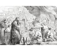 Alfred the Great, disguised as a minstrel, plays the harp in the Danish camp to discover his plans of attack. Here he is playing with his leader Guthrum, who did not realize that this was the king he