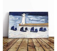 Alfred Wallis Four Luggars and a Lighthouse Canvas Print | Gallery Wrapped 30mm Frame Wall Art | 20x14 inches | Ready to Hang | Modern Seascape Picture | Living Room Bedroom Lounge Office