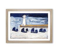 Alfred Wallis Four Luggars and a Lighthouse Framed Print | A2 Oak Framed Wall Art | Ready to Hang | Modern Cityscape Picture | Living Room Bedroom Lounge Office