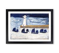 Alfred Wallis Four Luggars and a Lighthouse Framed Print | A2 Oak Framed Wall Art | Ready to Hang | Modern Cityscape Picture | Living Room Bedroom Lounge Office