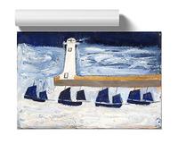 Alfred Wallis Four Luggars and a Lighthouse | Unframed Wall Art Print | Ready to Frame Poster | Modern Home Decor Picture | Artwork for Living Room, Bedroom or Office | A3 (29.7x42 cm)