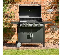 Fire Mountain Everest Generation 2 5 Burner Gas BBQ with Side Burner, Outdoor Barbecue Grill, 4 Main + 1 Side Gas Jet, Lid with Built-in Thermometer, Family Sized Cooking Area
