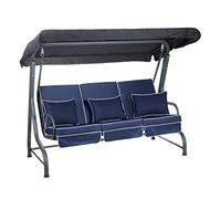 Alfresia Roma 3-Seater Garden Swing Seat - Outdoor Patio Swing Chair with Adjustable Waterproof Canopy and Luxury Cushions, Charcoal Canopy and Frame Navy Blue Luxury Cushions