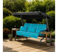 Alfresia Roma 3 Seater Garden Swing Seat with Adjustable Water-Resistant Canopy and Luxury Cushions, Heavy Duty Outdoor Patio Swing Seat Supporting up to 250 kg for Garden, Lawn or Decking Teal
