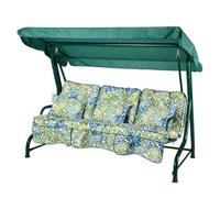 Alfresia Roma 3-Seater Swing Seat Green Frame With Classic Blue Green Multi Cushion
