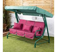 Alfresia Roma 3-Seater Swing Seat Green Frame With Luxury Wine Red Cushion