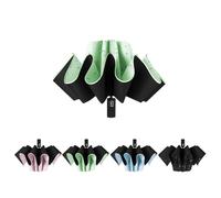 ALFROTEY Automatic Open Large Compact Reverse Umbrella for Rain and UV Protection Inverted Folding Umbrellas with Reflective Safe Stripe Portable for Men and Women (Light green, L)
