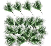 alfyng 40 Packs Artificial Snow Pine Needles Branches, Fake Small Dyed White Pine Twigs Stems Picks Greenery Plants for DIY Christmas Garland Wreath Thanksgiving Home Holiday Decoration