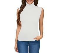 ALFYRCFT Sleeveless Turtlenecks for Women Mock Turtle Neck Ribbed Knit Pullover Sweater Vest Tank Tops Casual Stretchy 2025, White, XL