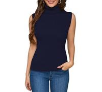 ALFYRCFT Sleeveless Turtlenecks for Women Mock Turtle Neck Ribbed Knit Pullover Sweater Vest Tank Tops Casual Stretchy 2025 Navy Blue M