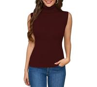 ALFYRCFT Sleeveless Turtlenecks for Women Mock Turtle Neck Ribbed Knit Pullover Sweater Vest Tank Tops Casual Stretchy 2025, Wine Red, M