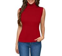 ALFYRCFT Sleeveless Turtlenecks for Women Mock Turtle Neck Ribbed Knit Pullover Sweater Vest Tank Tops Casual Stretchy 2025, Red, XL