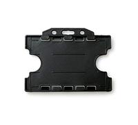 ALG ID Cards® Black Double Sided/Dual Sided Rigid Black ID Identity Card Pass Badge Holder for Neck Lanyard (Landscape/Horizontal) - Made in Britain from Recycled Plastic