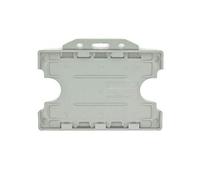ALG ID Cards® Grey Double Sided/Dual Sided Rigid Grey ID Identity Card Pass Badge Holder for Neck Lanyard (Landscape/Horizontal) - Made in Britain from Recycled Plastic