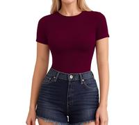 ALGALAROUND T-Shirts for Women Fitted Crew Neck Short Sleeve T-Shirts Summer Basic Womens Tops for Ladies Going Out Burgundy