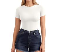ALGALAROUND T-Shirts for Women Fitted Crew Neck Short Sleeve T-Shirts Summer Basic Womens Tops for Ladies Going Out Beige