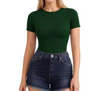 ALGALAROUND T-Shirts for Women Fitted Crew Neck Short Sleeve T-Shirts Summer Basic Womens Tops for Ladies Going Out Deep Green