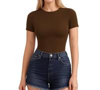 ALGALAROUND T-Shirts for Women Fitted Crew Neck Short Sleeve T-Shirts Summer Basic Womens Tops for Ladies Going Out Coffee