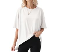 ALGALAROUND T-Shirts for Women Oversize Crew Neck Short Sleeve Oversized T-Shirts Loose Fit Summer Basic Casual Womens Tops for Ladies Going Out Creamy White XXL