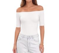 ALGALAROUND Women Top Off The Shoulder Half Sleeve T Shirts Summer T-Shirt Basic Shirt Casual Going Out Slim Fit Y2K 2026 Summer Vacation Outfits Creamy White XXL