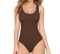 ALGALAROUND Womens Bodysuit Scoop Neck Sleeveless Spaghetti with Snap Closure Tank Top Bodysuits Y2K Sexy Body Suits Going Out Tops Vest Cami Leotard Brown S