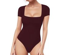 ALGALAROUND Women's Bodysuit Square Neck Short Sleeve Body Suits Leotard for Women T-Shirt Summer Y2K Sexy Bodysuits going out Tops