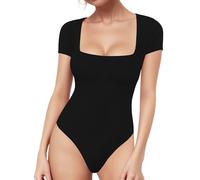 ALGALAROUND Women's Bodysuit Square Neck Short Sleeve Body Suits Leotard for Women T-Shirt Summer Y2K Sexy Bodysuits going out Tops