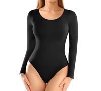 ALGALAROUND Women's bodysuits Double Lined Long Sleeve Crew Neck Ladies Top Nylon Body Suit Shirt Leotard Basic Bodysuit for Women going out