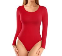 ALGALAROUND Women's bodysuits Double Lined Long Sleeve Crew Neck Ladies Top Nylon Body Suit Shirt Leotard Basic Bodysuit for Women going out