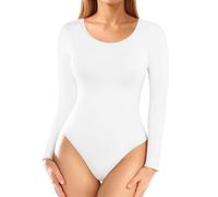 ALGALAROUND Women's bodysuits Double Lined Long Sleeve Crew Neck Ladies Top Nylon Body Suit Shirt Leotard Basic Bodysuit for Women going out