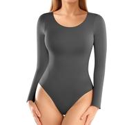 ALGALAROUND Women's bodysuits Double Lined Long Sleeve Crew Neck Ladies Top Nylon Body Suit Shirt Leotard Basic Bodysuit for Women going out