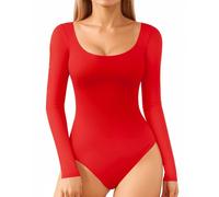 ALGALAROUND Women's bodysuits Double Lined Long Sleeve Scoop Neck Ladies Top Nylon Body Suit Shirt Leotard Basic Bodysuit for Women going out