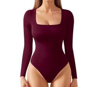 ALGALAROUND Women's bodysuits Double Lined Long Sleeve Square Neck Ladies Top Nylon Body Suit Shirt Leotard Basic Bodysuit for Women going out