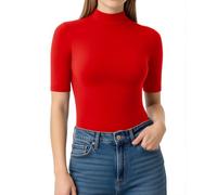 ALGALAROUND Women's T-Shirts 1/2 Sleeve Tops Turtle Neck Tight Elbow Length Sleeve Shirt Fitted T Shirt Ladies Short Sleeve Top Going Out Basic Shirt for Women Party Summer Casual Tee Red XXL