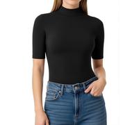 ALGALAROUND Women's T-Shirts 1/2 Sleeve Tops Turtle Neck Tight Elbow Length Sleeve Shirt Fitted T Shirt Ladies Short Sleeve Top Going Out Basic Shirt for Women Party Summer Casual Tee Black XXL