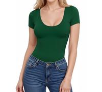 ALGALAROUND Women's T-Shirts Short Sleeve Scoop Neck Slim Fit Y2k Sexy Shirt Summer Going Out Top 2025 Clothes Deep Green L